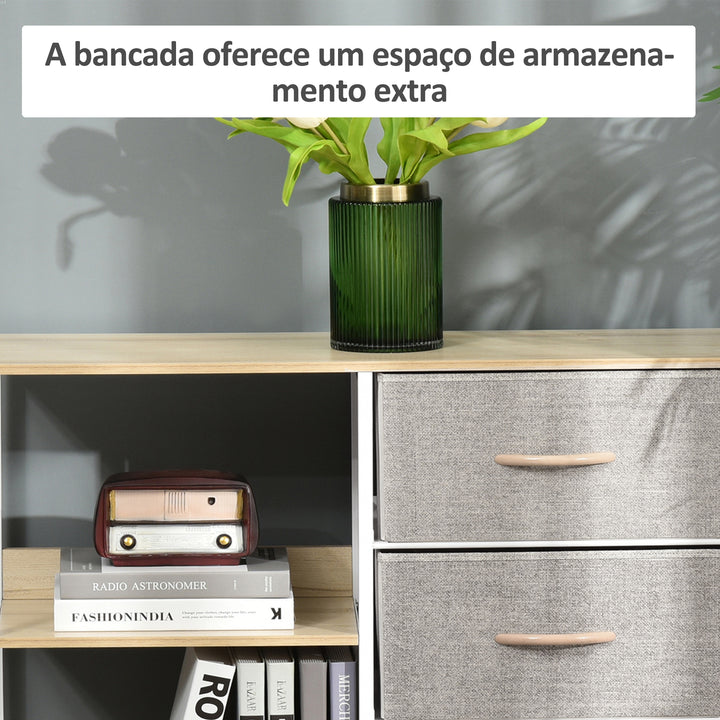 Cómoda de Estilo Industrial com Gavetas de Tecido Dobráveis e 2 Prateleiras para Dormitório Sala de Estar Corredor 80x29x71 cm Madeira e Cinza Claro