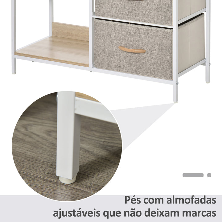 Cómoda de Estilo Industrial com Gavetas de Tecido Dobráveis e 2 Prateleiras para Dormitório Sala de Estar Corredor 80x29x71 cm Madeira e Cinza Claro