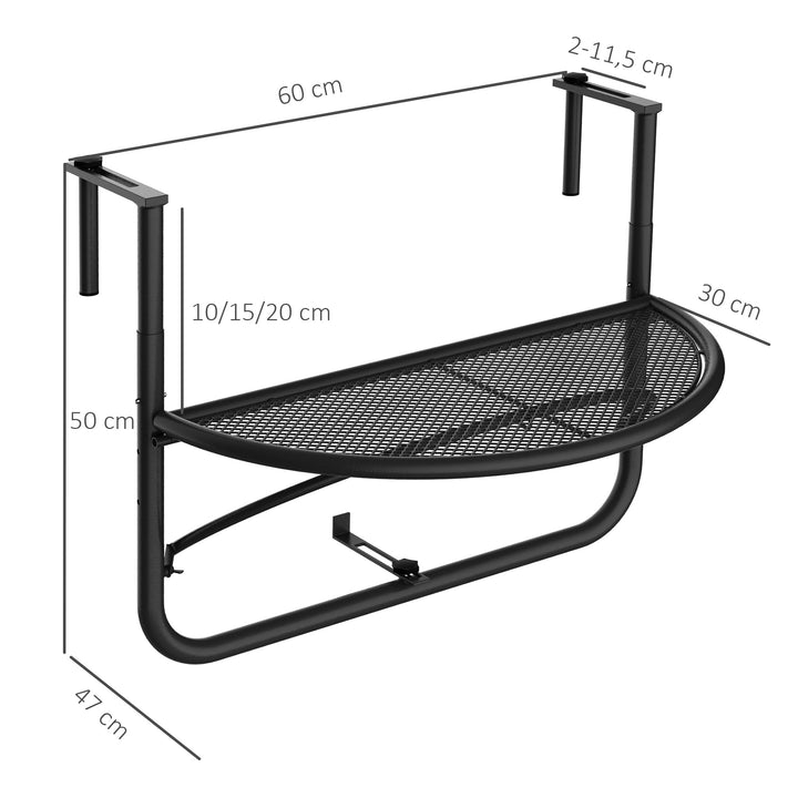 Mesa de Suspensão de Varanda Semicircular 60x45x50 cm Ajustável