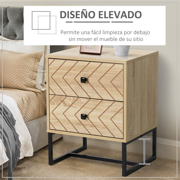Mesa de Cabeceira cómoda de madeira confortável com 2 gavetas 48x39,5x60cm