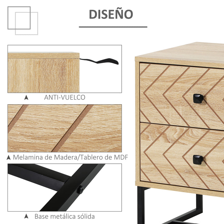Mesa de Cabeceira cómoda de madeira confortável com 2 gavetas 48x39,5x60cm