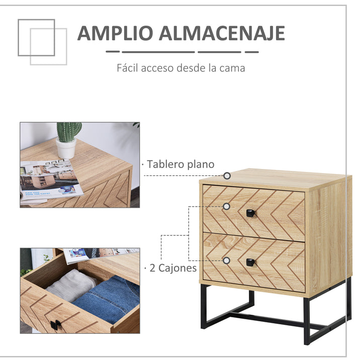Mesa de Cabeceira cómoda de madeira confortável com 2 gavetas 48x39,5x60cm