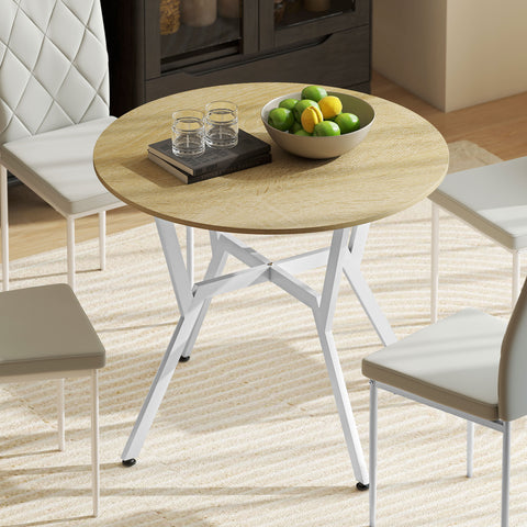 Mesa de Refeição Redonda Mesa de Jantar Estilo Industrial com Bancada de Madeira e Estrutura de Aço para Sala de Jantar Carga 60kg Ø90x76 cm Madeira e Branco