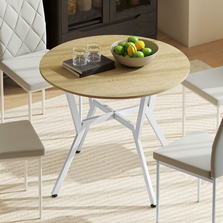 Mesa de Refeição Redonda Mesa de Jantar Estilo Industrial com Bancada de Madeira e Estrutura de Aço para Sala de Jantar Carga 60kg Ø90x76 cm Madeira e Branco