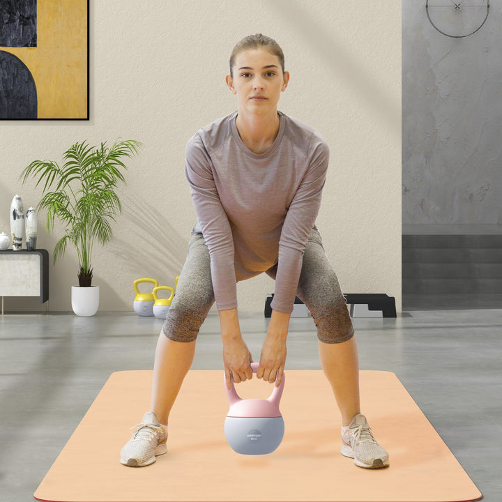 Kettlebell de 8 kg Pesa Russa Preenchida de Areia Metálica e Alça Antiderrapante para Treino de Musculação em Casa Ginásio Ø19x28 cm Rosa