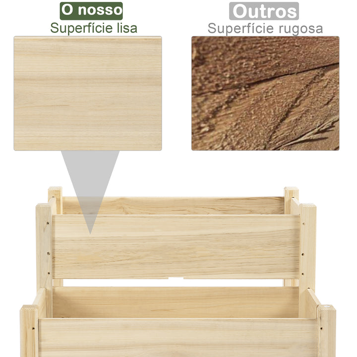 Horta Elevada de Madeira Horta de Madeira Elevada de 2 Níveis Horta para Cultivo de Plantas Flores Verduras 86x85x72 cm Madeira