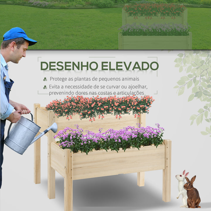Horta Elevada de Madeira Horta de Madeira Elevada de 2 Níveis Horta para Cultivo de Plantas Flores Verduras 86x85x72 cm Madeira