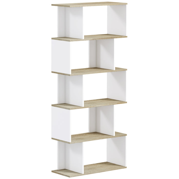 Estante para Livros Estilo Nórdico Estante com 5 Prateleiras Anti-Tombo Carga Máxima 25 kg para Estúdio Escritório Sala de Estar 70x29,5x163 cm Branco e Madeira
