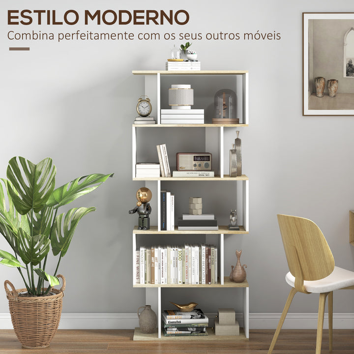 Estante para Livros Estilo Nórdico Estante com 5 Prateleiras Anti-Tombo Carga Máxima 25 kg para Estúdio Escritório Sala de Estar 70x29,5x163 cm Branco e Madeira