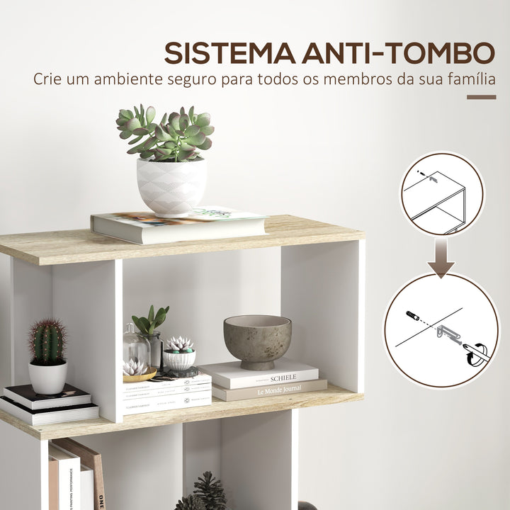Estante para Livros Estilo Nórdico Estante com 5 Prateleiras Anti-Tombo Carga Máxima 25 kg para Estúdio Escritório Sala de Estar 70x29,5x163 cm Branco e Madeira