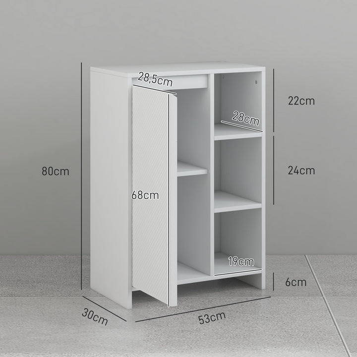Móvel Auxiliar de Casa de Banho Armário Casa de Banho com Prateleiras Abertas Porta e Prateleira Ajustável para Sala de Estar Dormitório 53x30x80 cm Branco