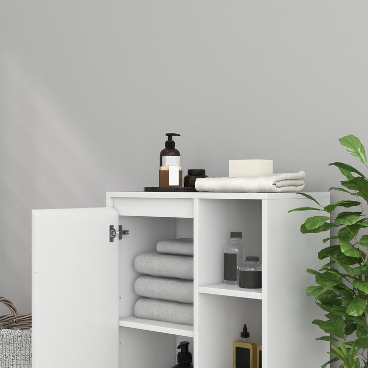 Móvel Auxiliar de Casa de Banho Armário Casa de Banho com Prateleiras Abertas Porta e Prateleira Ajustável para Sala de Estar Dormitório 53x30x80 cm Branco