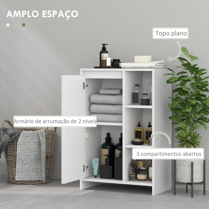 Móvel Auxiliar de Casa de Banho Armário Casa de Banho com Prateleiras Abertas Porta e Prateleira Ajustável para Sala de Estar Dormitório 53x30x80 cm Branco