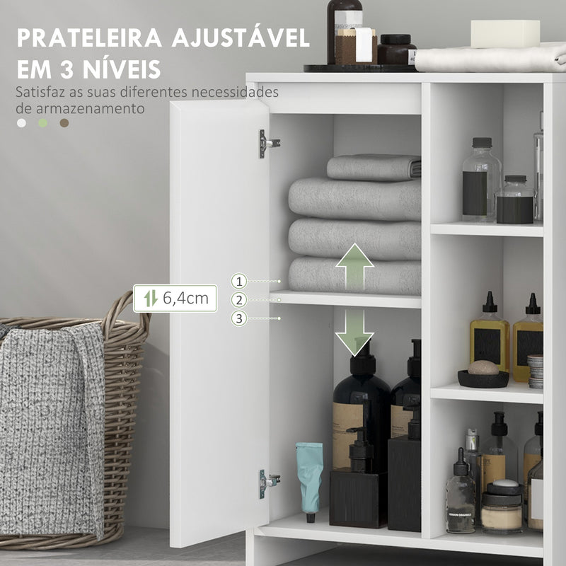 Móvel Auxiliar de Casa de Banho Armário Casa de Banho com Prateleiras Abertas Porta e Prateleira Ajustável para Sala de Estar Dormitório 53x30x80 cm Branco