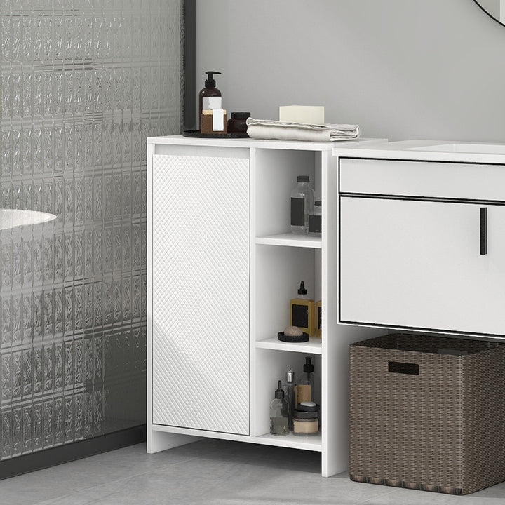 Móvel Auxiliar de Casa de Banho Armário Casa de Banho com Prateleiras Abertas Porta e Prateleira Ajustável para Sala de Estar Dormitório 53x30x80 cm Branco