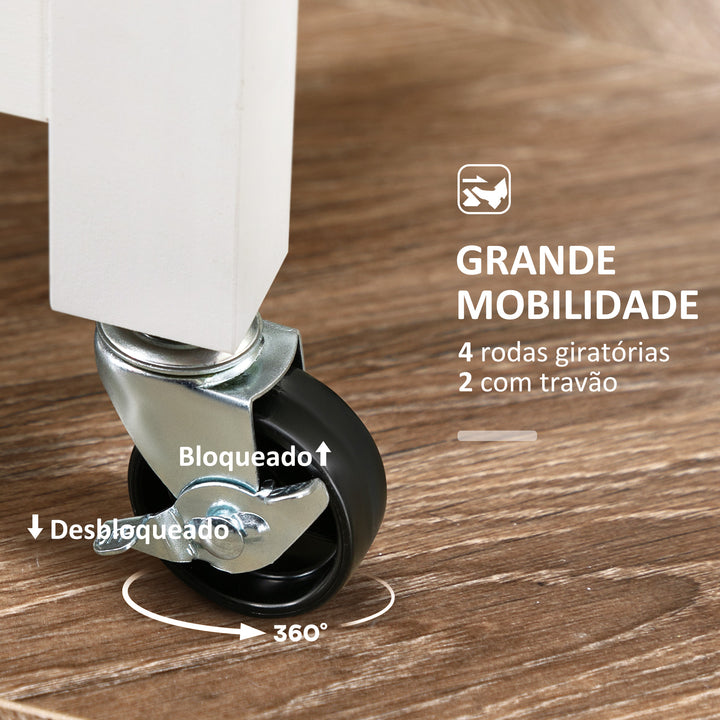 Carrinho de Cozinha com Rodas Carrinho de Serviço Multiuso com 3 Gavetas 2 Prateleiras Abertas e Bandeja para Sala de Jantar Sala de Estar 67x37x85,5cm Branco