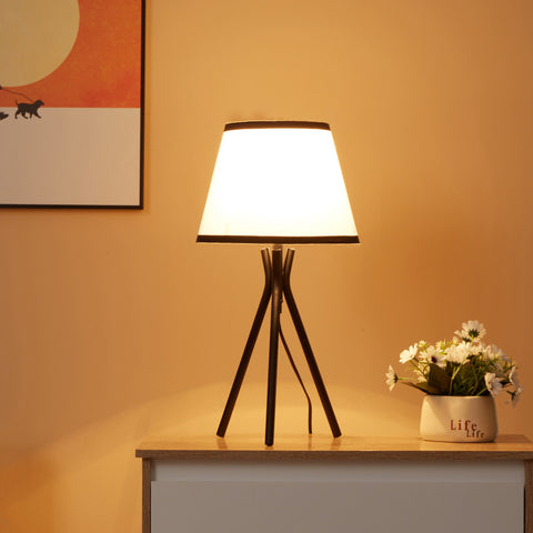 Candeeiro de Mesa com Tripé de Metal Candeeiro de Escritório com Ecrã de Tecido e Suporte para Lâmpada E27 Máx. 40W Estilo Moderno para Dormitórios Sala de Estar Ø25x50cm Branco e Preto