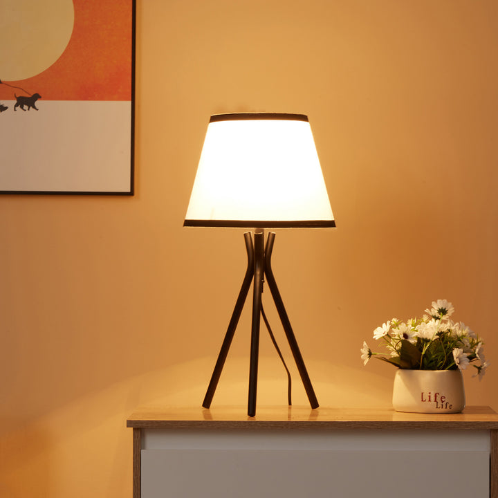 Candeeiro de Mesa com Tripé de Metal Candeeiro de Escritório com Ecrã de Tecido e Suporte para Lâmpada E27 Máx. 40W Estilo Moderno para Dormitórios Sala de Estar Ø25x50cm Branco e Preto