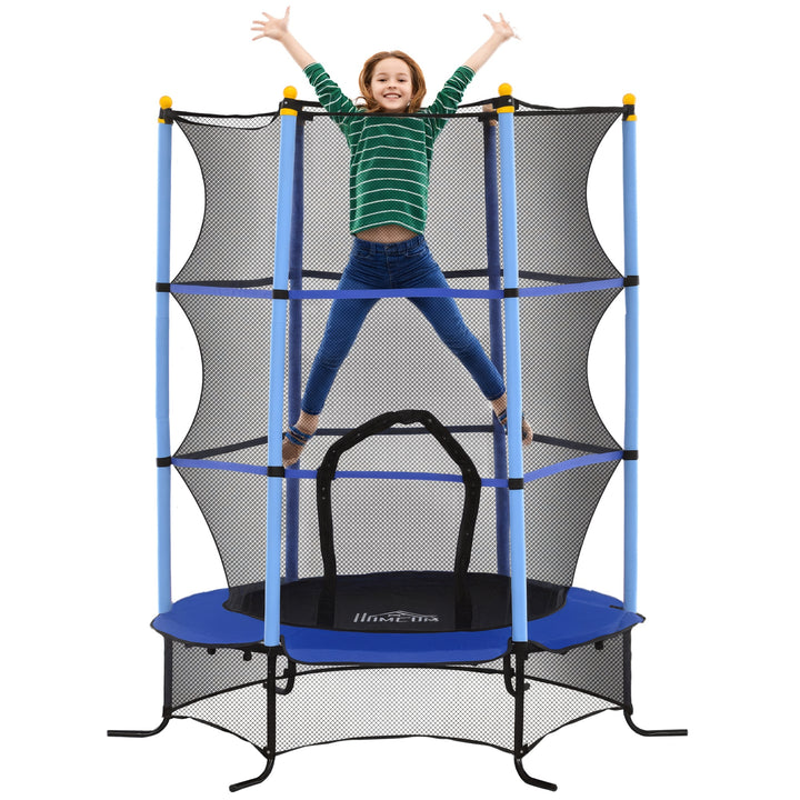 Trampolim para Crianças acima de 3 Anos Cama Elástica Infantil com Rede de Segurança e Estrutura de Aço para Interiores e Exteriores Carga 50 kg Ø163x190 cm Azul