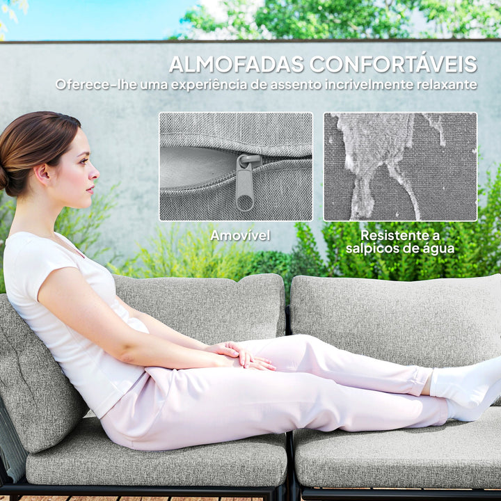 Conjunto de Jardim em Vime com Almofadas Conjunto de Exterior Resistente às Intempéries Móveis de Jardim com 2 Sofás de 2 Lugares Sofá de Canto Mesa Redonda Cinza Escuro