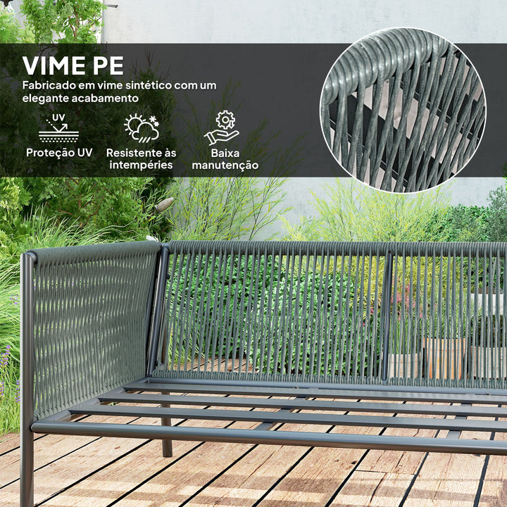 Conjunto de Jardim em Vime com Almofadas Conjunto de Exterior Resistente às Intempéries Móveis de Jardim com 2 Sofás de 2 Lugares Sofá de Canto Mesa Redonda Cinza Escuro