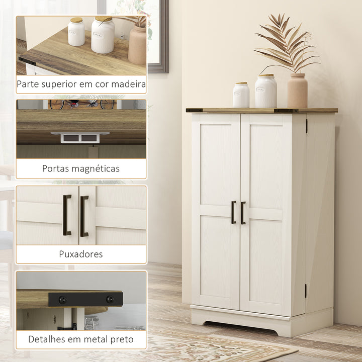 Armário Despensa de Cozinha com 2 Portas e 16 Prateleiras Alacena Rústica com Prateleira Ajustável para Sala de Jantar ou Sala de Estar 60x40x104 cm Creme