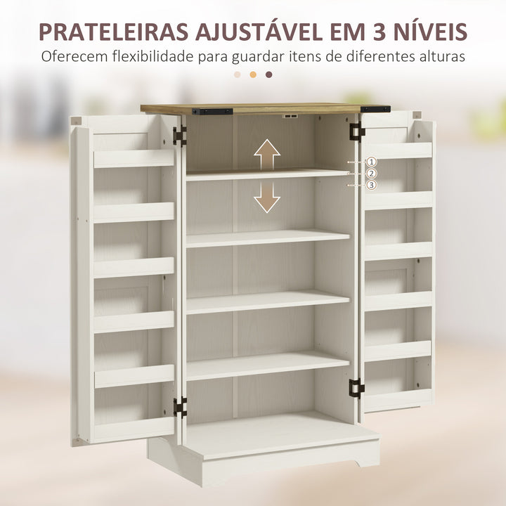 Armário Despensa de Cozinha com 2 Portas e 16 Prateleiras Alacena Rústica com Prateleira Ajustável para Sala de Jantar ou Sala de Estar 60x40x104 cm Creme