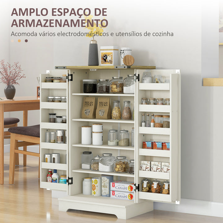 Armário Despensa de Cozinha com 2 Portas e 16 Prateleiras Alacena Rústica com Prateleira Ajustável para Sala de Jantar ou Sala de Estar 60x40x104 cm Creme