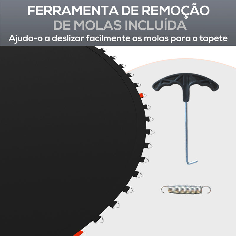 Tapete de Substituição para Trampolim Redondo Ø202 cm Tapete para Trampolim de 8 Pés Anti-UV e 8 Filas de Costuras Preto