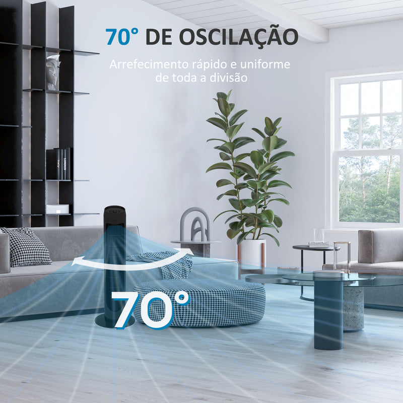 Ventoinha de Coluna 45W Ventoinha de Coluna Silenciosa com 3 Velocidades e Oscilação 70° para Sala Quarto Escritório Ø27x75 cm Preto