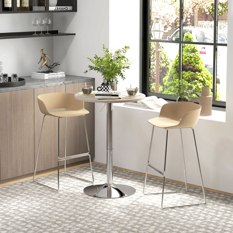 Mesa Alta de Cozinha Mesa Alta de Bar Redonda para 2 Pessoas Altura Ajustável 69-91 cm Tampo Giratório 360° Base de Aço para Sala Sala de Jantar Cozinha 60x60x91 cm Carvalho Claro