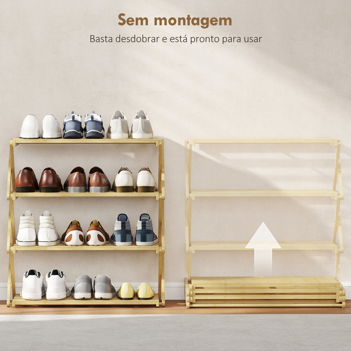 Sapateira Estreita de Bambu Sapateira Vertical Dobrável de 4 Níveis Sem Instalação Prateleira para Sapatos para Entrada Corredor Quarto 60x29x67 cm Madeira