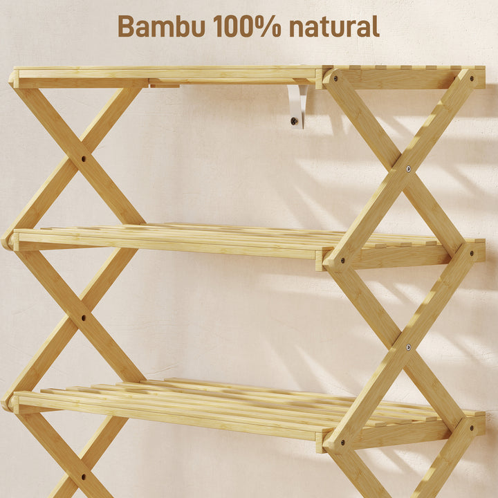Sapateira Estreita de Bambu Sapateira Vertical Dobrável de 4 Níveis Sem Instalação Prateleira para Sapatos para Entrada Corredor Quarto 60x29x67 cm Madeira