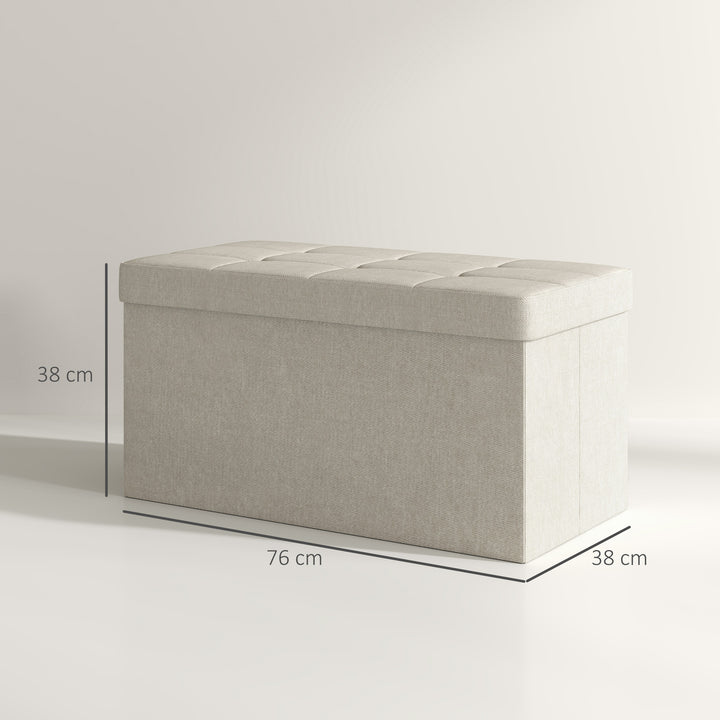 Banco com Armazenamento 84 L Banco de Arrumação Dobrável 76x38x38 cm Estofado em Linho Sintético Baú de Arrumação Capacidade 120 kg Banco para Sala de Estar Quarto Entrada Creme