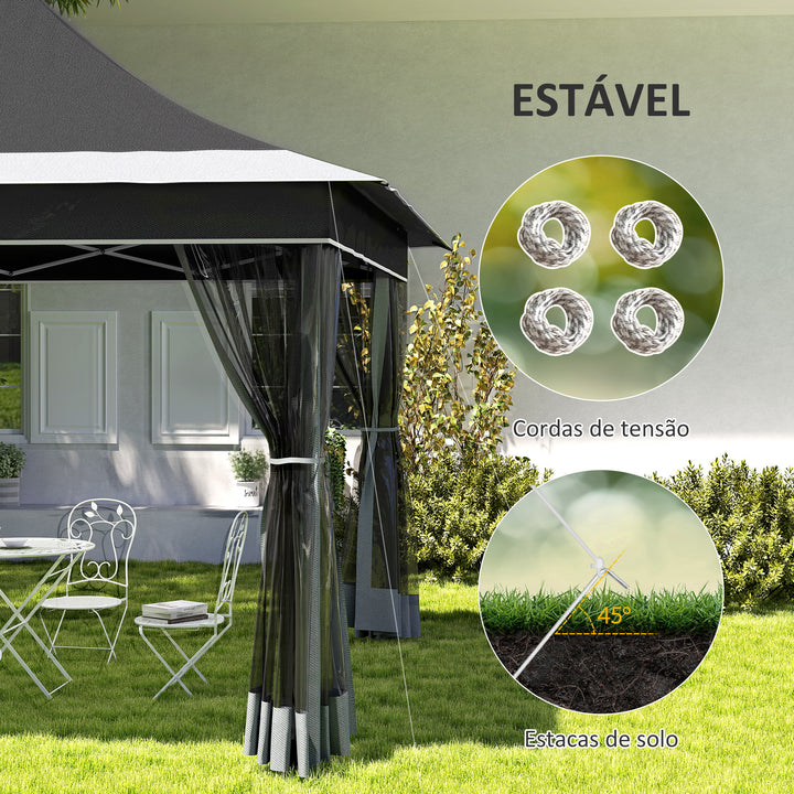 Tenda Dobrável 3,5x3,5x3 m Tenda de Jardim com Altura Ajustável 4 Mosquiteiros Proteção UV50+ Impermeável e Bolsa de Transporte Tenda para Eventos Campismo Cinza Escuro