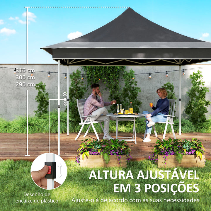 Tenda Dobrável 3,5x3,5x3 m Tenda de Jardim com Altura Ajustável 4 Mosquiteiros Proteção UV50+ Impermeável e Bolsa de Transporte Tenda para Eventos Campismo Cinza Escuro