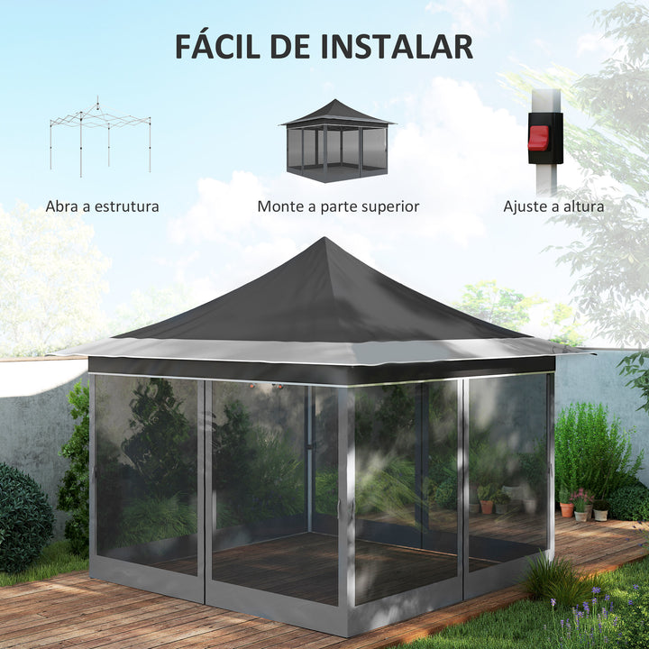 Tenda Dobrável 3,5x3,5x3 m Tenda de Jardim com Altura Ajustável 4 Mosquiteiros Proteção UV50+ Impermeável e Bolsa de Transporte Tenda para Eventos Campismo Cinza Escuro
