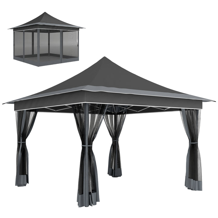 Tenda Dobrável 3,5x3,5x3 m Tenda de Jardim com Altura Ajustável 4 Mosquiteiros Proteção UV50+ Impermeável e Bolsa de Transporte Tenda para Eventos Campismo Cinza Escuro