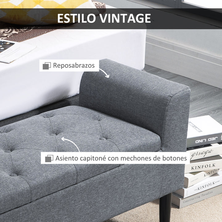 Banco para Pé de Cama Acolchoado com Espaço de Armazenamento Banco Multifuncional com Braços Tampa e Pés de Madeira para Dormitórios Sala de Estar 116x44x58 cm Cinza