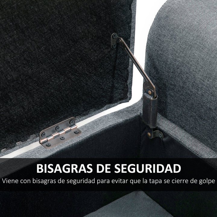 Banco para Pé de Cama Acolchoado com Espaço de Armazenamento Banco Multifuncional com Braços Tampa e Pés de Madeira para Dormitórios Sala de Estar 116x44x58 cm Cinza