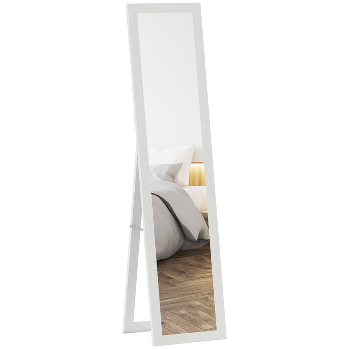 Espelho de Corpo Inteiro 37x155 cm Espelho de Pé Espelho de Parede Retangular com Estrutura de Madeira Decorativo para Sala de Estar Dormitório Corredor Branco com Veios