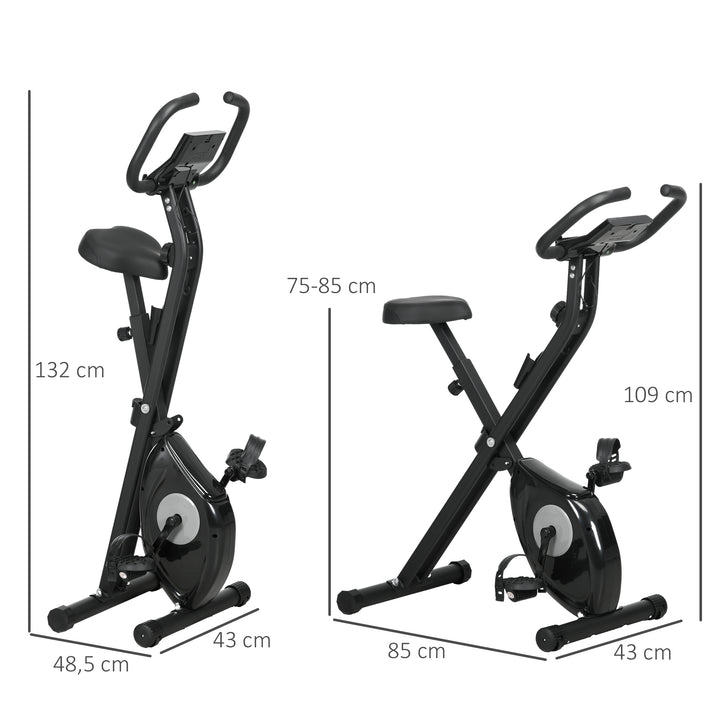 Bicicleta Estática Dobrável com 8 Níveis de Resistência Magnética Bicicleta de Exercício Fitness com Ecrã LCD e Assento Regulável para Casa Escritório 43x85x109 cm Preto