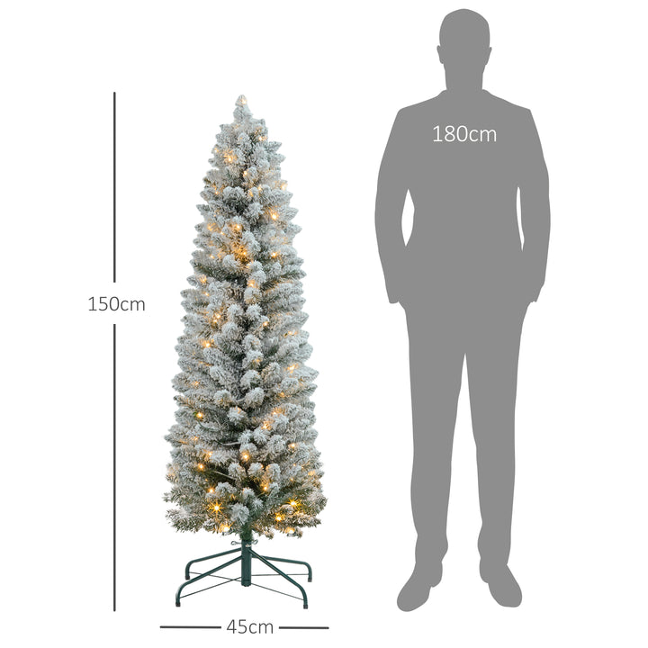 Árvore de Natal Árvore de Natal artificial nevada de 150 cm com 120 luzes LED 263 ramos e suporte metálico Árvore de Natal para sala verde e branca
