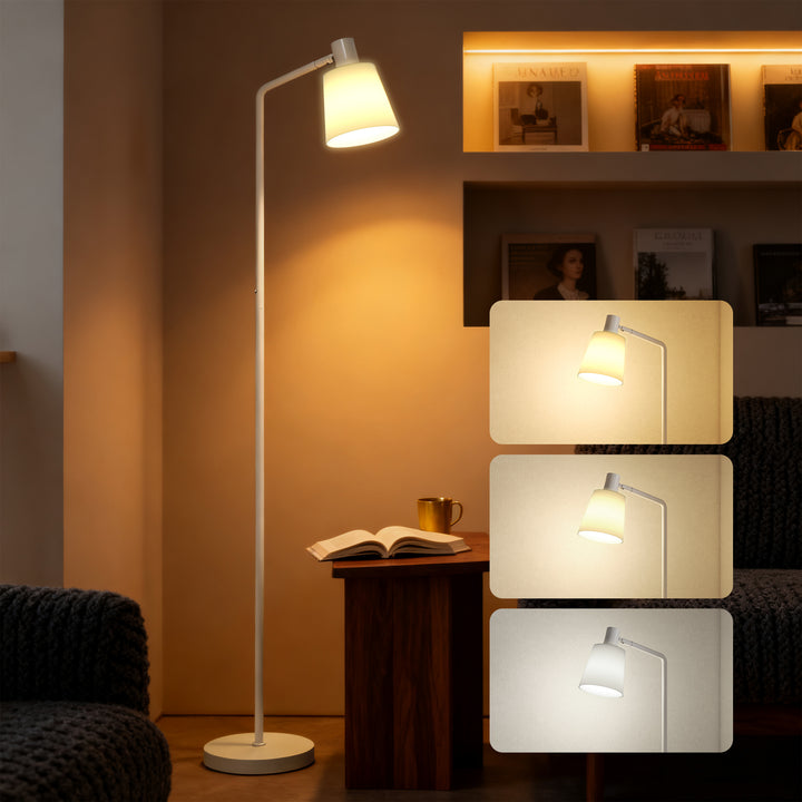 Candeeiro de Pé LED Regulável Candeeiro de Pé Sala Moderno com Ecrã Giratório 350° 3 Temperaturas de Cor 3000K/4000K/6500K e Lâmpada E27 para Quarto Escritório 45x21x148 cm Branco