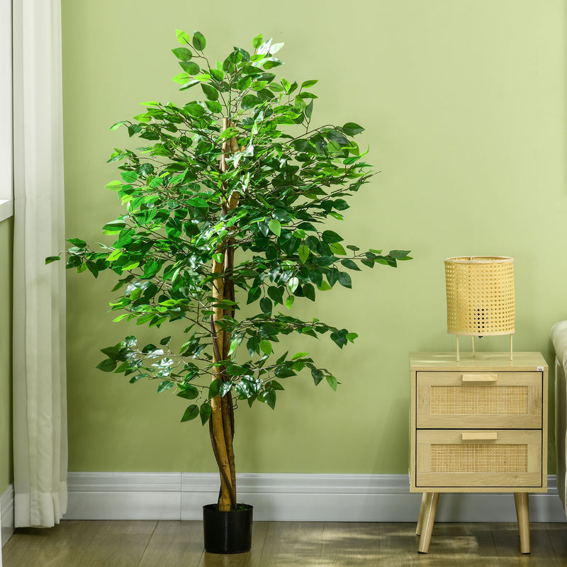 Planta Figueira Artificial com Tronco Realista 150 cm Planta Artificial com Vaso e 882 Folhas Decoração para Casa Sala de Estar Escritório Verde