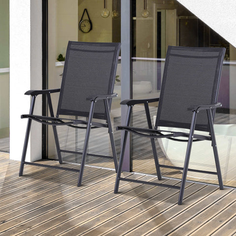 Conjunto de 2 cadeiras dobráveis para exteriores com braços Cadeiras para varanda Jardim Terraço 58x64x94 cm Preto Carga 100kg