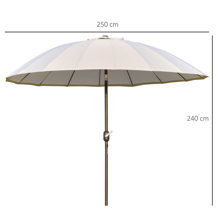 Chapéu de Sol de Jardim Ø2,5x2,4 m Chapéu de Sol de Terraço com Manivela Manual Mastro Flexível Impermeável e 18 Varas para Exterior Creme
