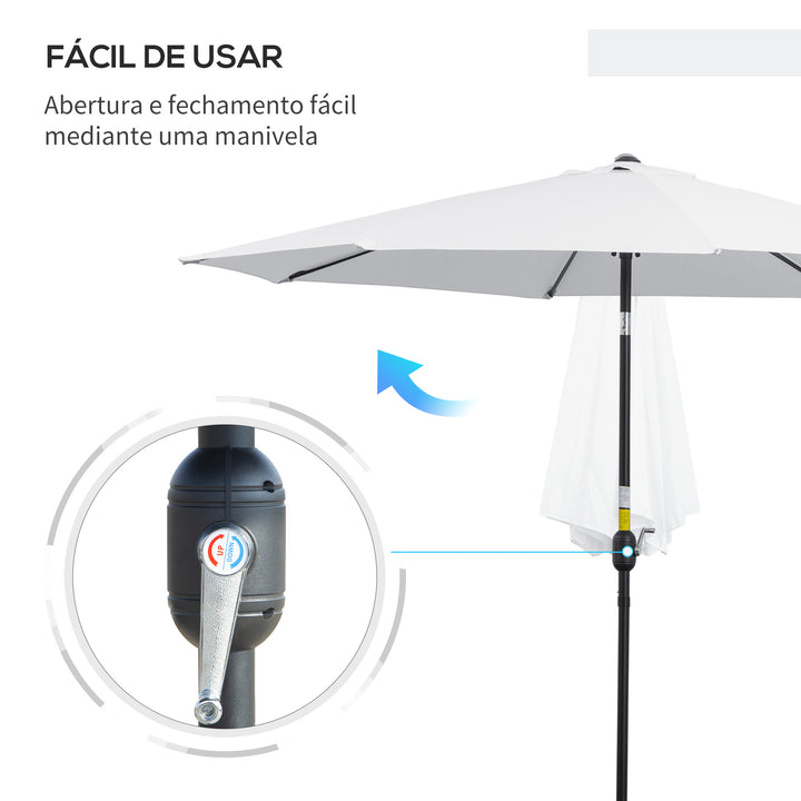 Grande guarda-sol de jardim Manivela para abrir Fácil e ângulo ajustável F300x245 cm Branco