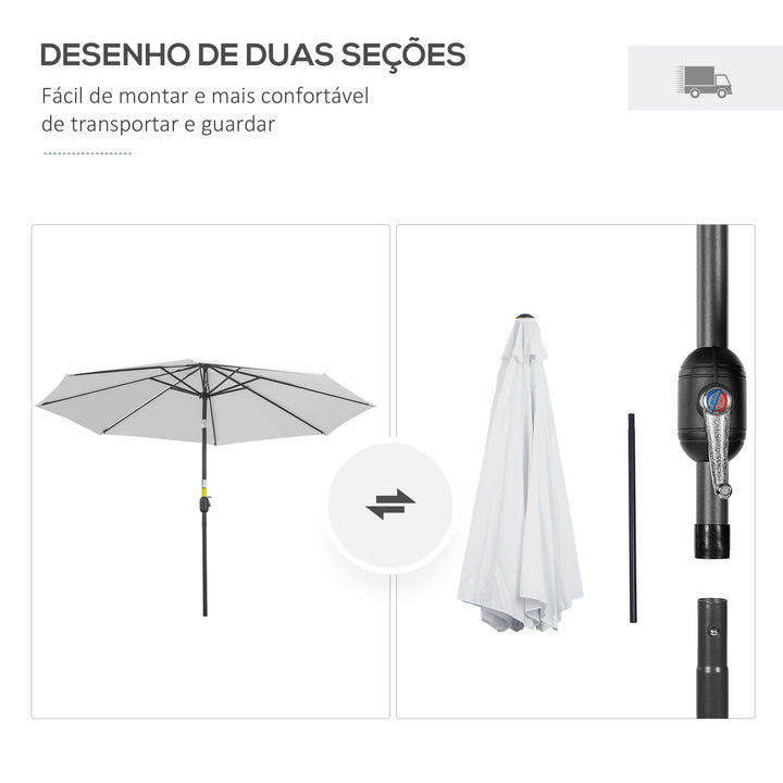 Grande guarda-sol de jardim Manivela para abrir Fácil e ângulo ajustável F300x245 cm Branco