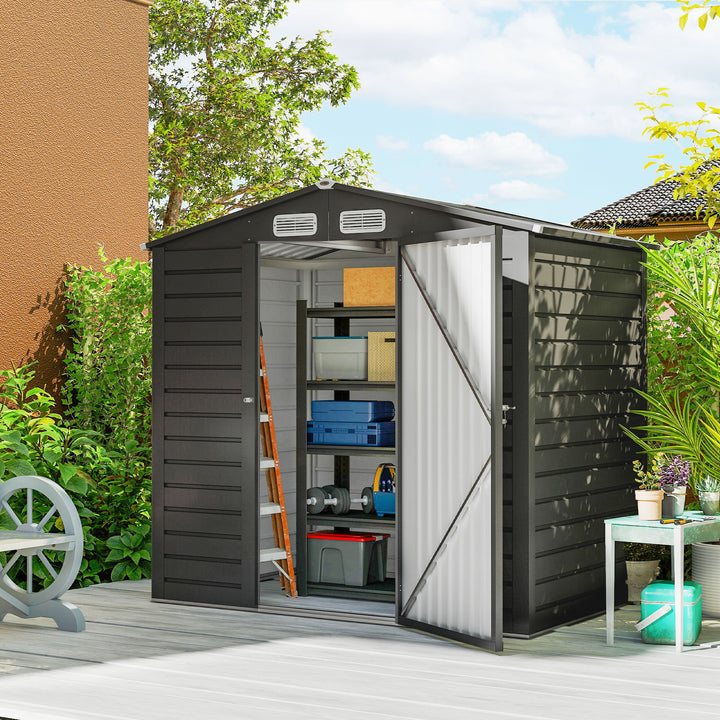 Abrigo de Jardim Exterior 2,27 m² 190x131x188 cm Abrigo Metálico com 2 Ventilações Porta com Fechadura para Armazenamento de Ferramentas Cinza